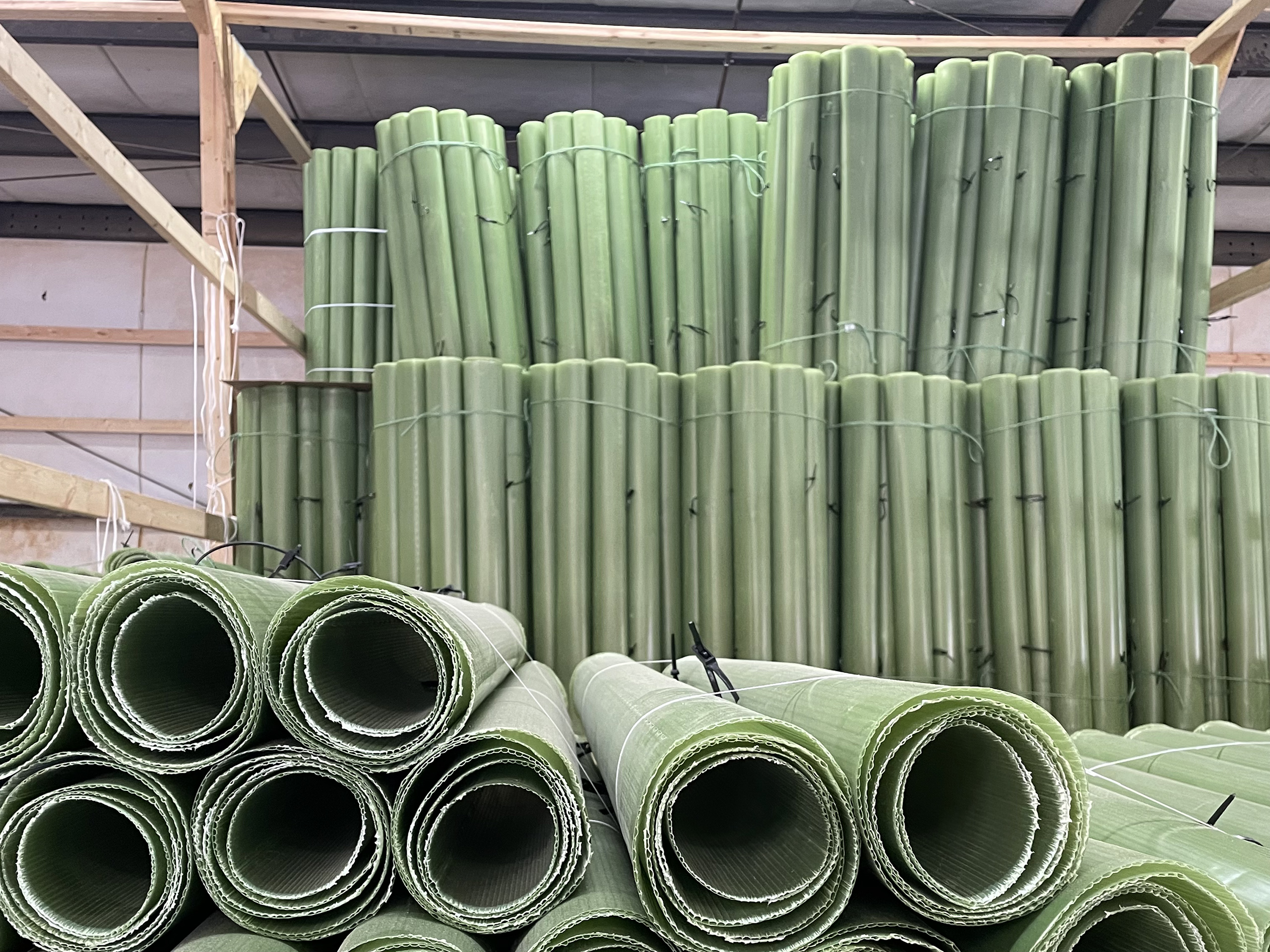 tree shelters in a warehouse